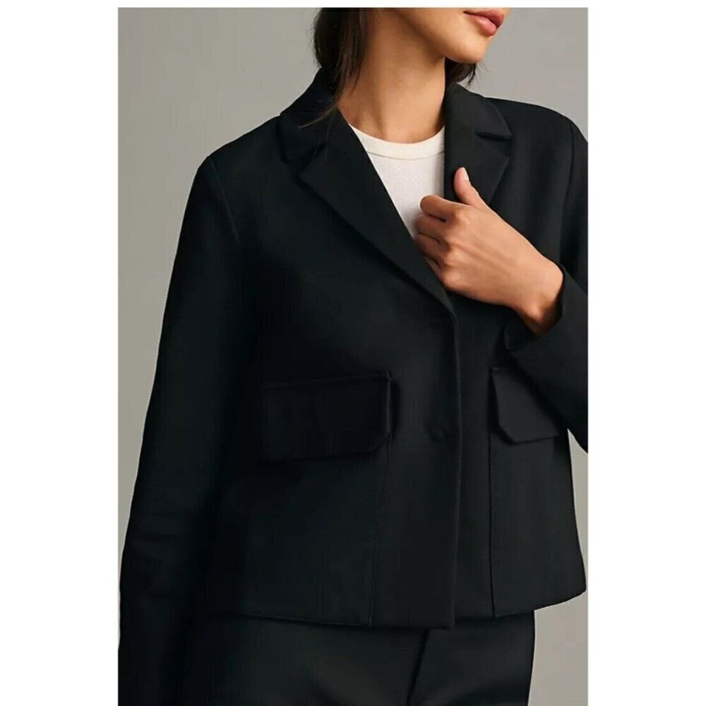 Maeve Anthropologie Size 4 Black Shrunken Swing Ponte Jacket Minimalist Chic